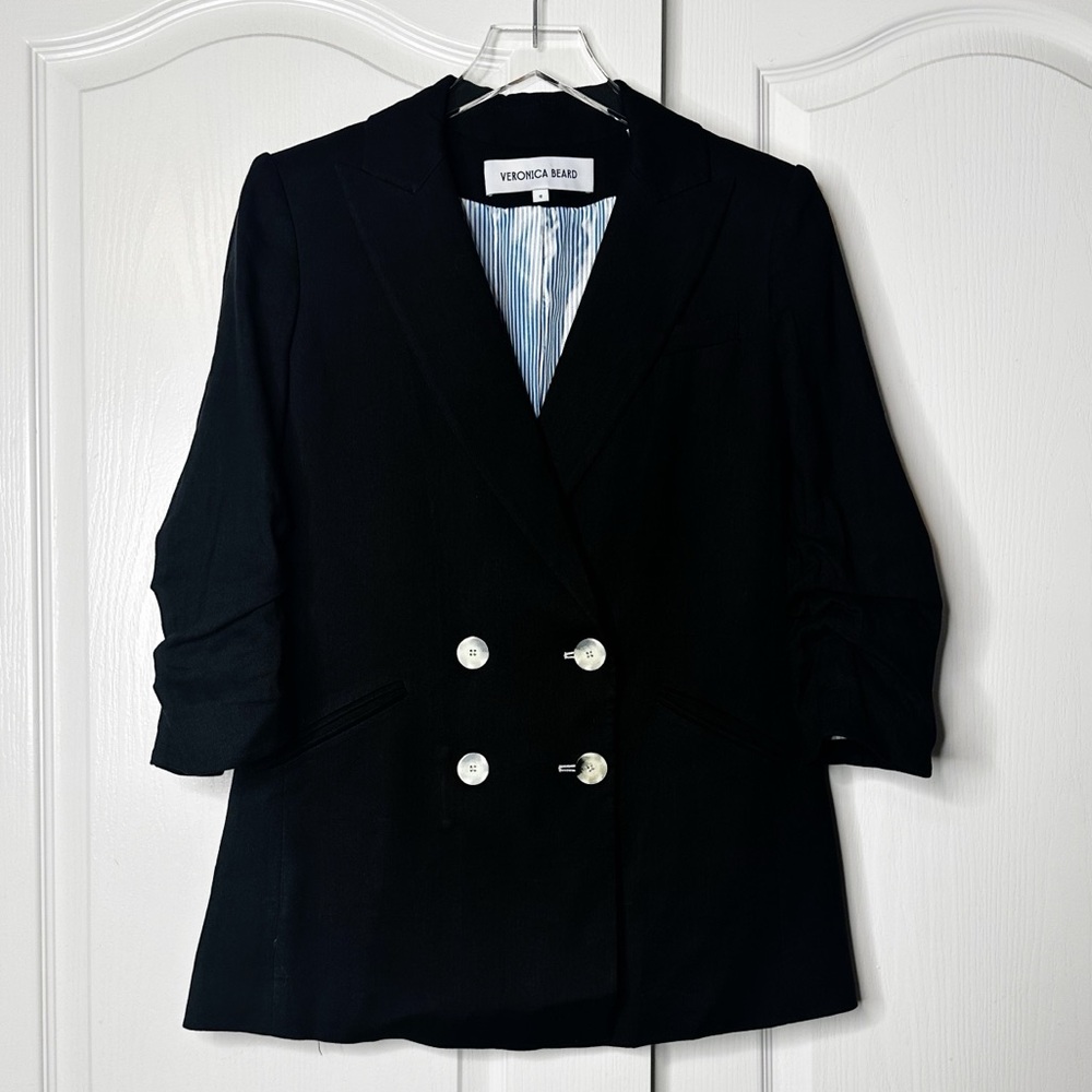Veronica Beard Kiernan Linen Blend Dickey Blazer Jacket Black Size 0 - Picture 5 of 15
